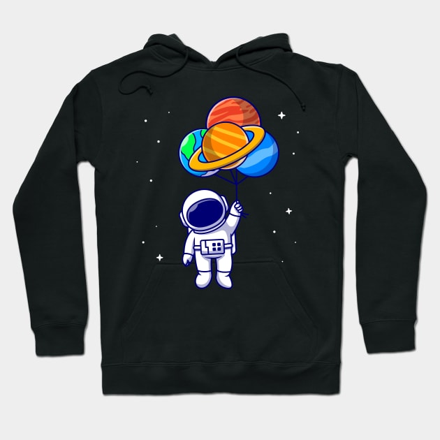 Cute Astronaut Floating With Planet balloons In Space  Cartoon Hoodie by Catalyst Labs